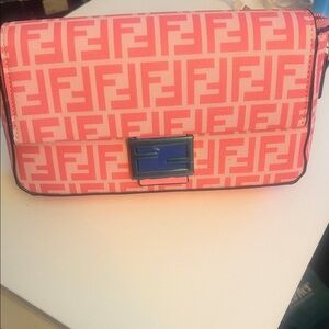 Coral Pink FF Canvas Crossbody Bag